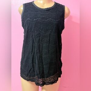 LOFT Women's Lace Blouse Size M Black Sleeveless Round Neck